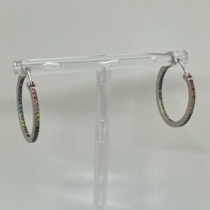 Sterling Silver Rainbow Cz Inside Out Hoop Earrings 925 EJI